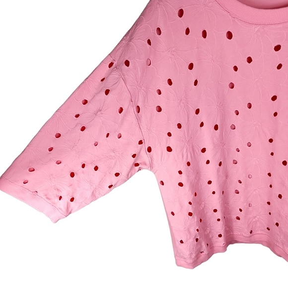NWOT LOFT Pink Eyelet Sweatshirt - Picture 3 of 13